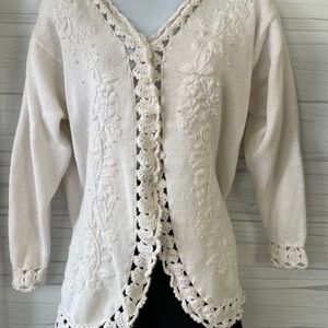 Trimmings- Women’s Open front sweater, vintage embellished.
